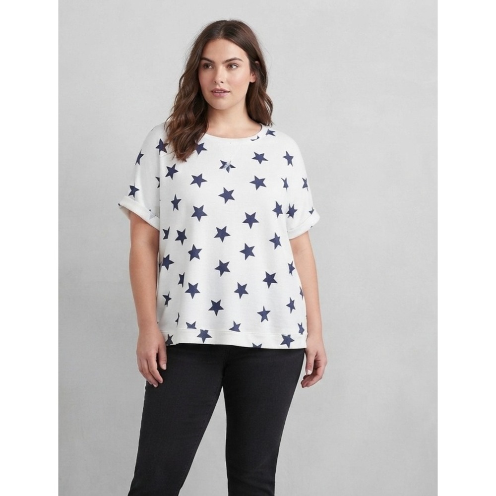 Maurices Star Print Short Sleeve Sweatshirt White Navy Celestial Top 3X